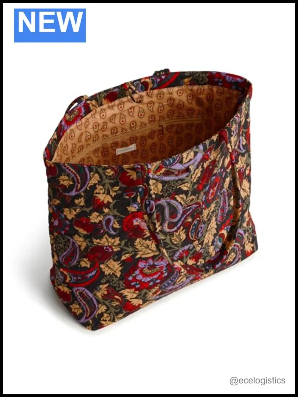 Quilted Cotton Tote Bag with Handles, 16in, Slip Pockets